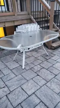 Patio glass-top table & foldable chairs