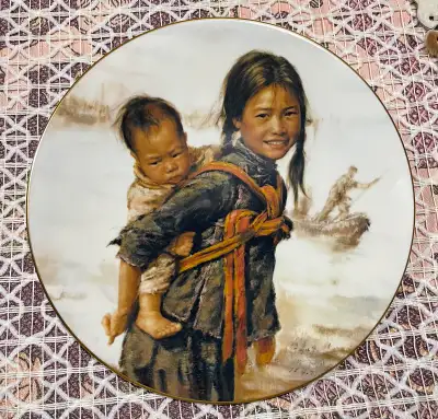 Kee Fung Ng's Collector Plate, Girl with Little Brother, View more