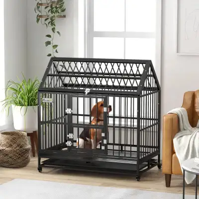 PawHut 49" Heavy Duty Dog Crate with Removable Tray, Doors, Openable Roof, for Large and Extra Large...