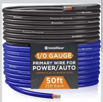 InstallGear 1/0 Gauge Power Wire – 50FT Brand New!! Includes 50ft total (25ft Blue + 25ft Black) Per...
