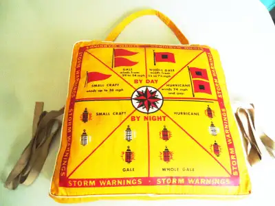 RARE !! VINTAGE NAUTICAL BOAT STORM WARNING  CUSHION, View more