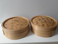 2 sets of bamboo steamers 10 "one set is new, one set is used.