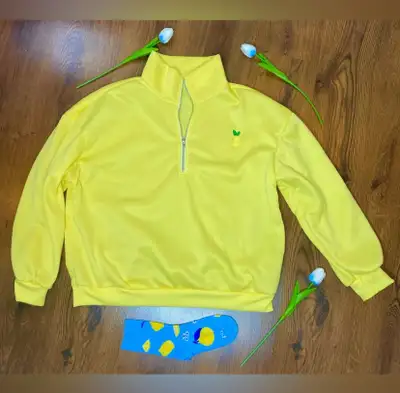 Whimsical Yellow Lemon Embroidery Soft Fleece Lined Sweater , View more