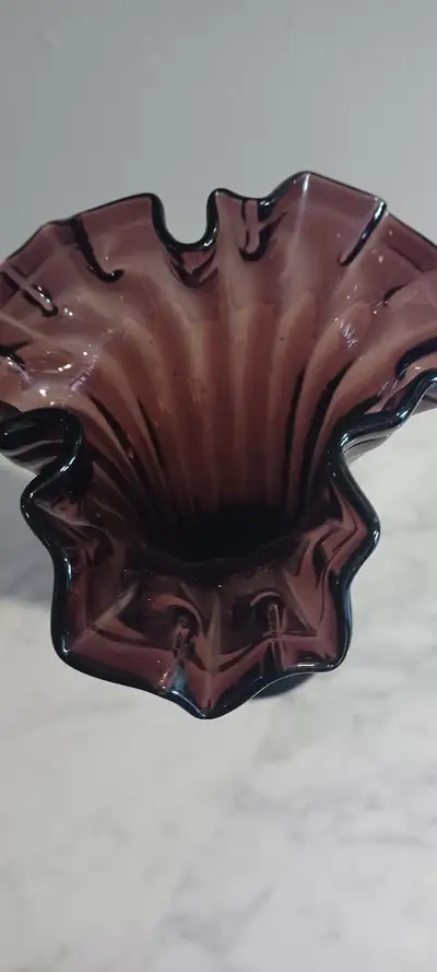 Amethyst Hand Blown Double Crimped Rim Vase 12"H x 6"W, View more