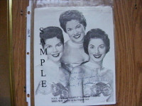 FS:  The McGuire Sisters "Autographed" Black & White 8x10 Photo