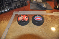 Montreal Canadiens + WAYNE GRETZKY hockey puck lot of 2