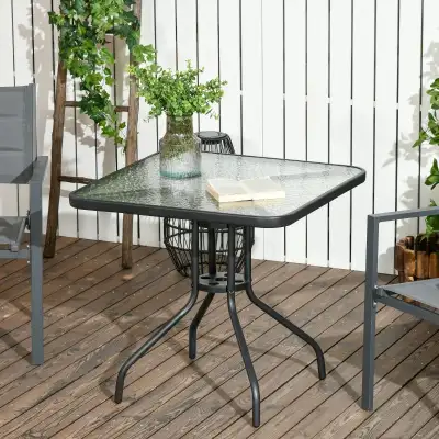 Square Patio Dining Table with Umbrella Hole Tempered Glass Top , View more