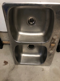 Stainless double bowl kitchen sink used  31” x 20 “ bowls at 15 