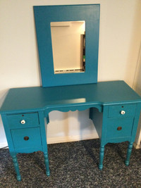 Antique desk, chair and mirror