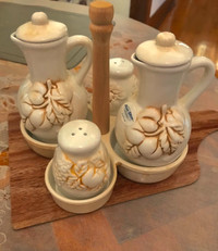 Hand painted Vintage salt/pepper shaker with milk/cream jug