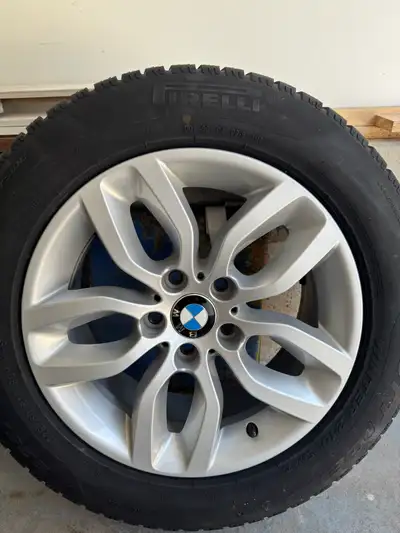 OEM BMW alloy wheels mounted with tires. Specs: - Size: 17x7.5J - Bolt pattern: 5x120 (BMW fitment)...