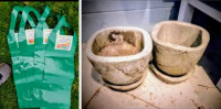 4 Growing Bags and 2 Cement Planters Potts