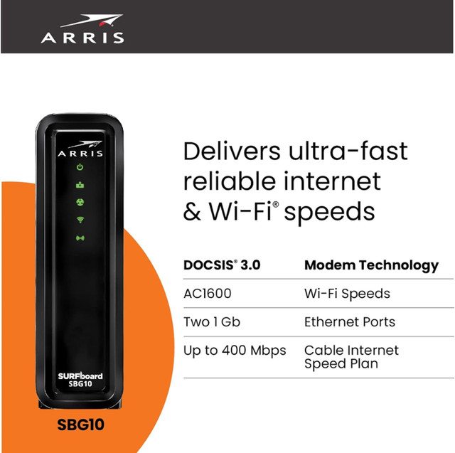 New ARRIS Surfboard SBG10 DOCSIS 3 16 x 4 Gigabit Cable Modem in Networking in City of Toronto - Image 2