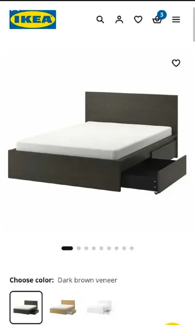 IKEA MALM Black-brown veneer queen size bed frame, View more