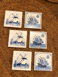 Vintage Ceramic Coasters Portugal With Cork Backing x 6