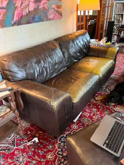 Leather couch, chair, ottoman: super comfy good quality