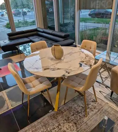 Modern 5 PCs Round Marble Top Dining Table Set , View more