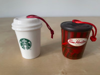  Ornaments Tim Hortons /Starbucks, brand new condition $15.00 ea