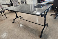 Steel Grey Granite Patio Table with Wrought Iron Legs