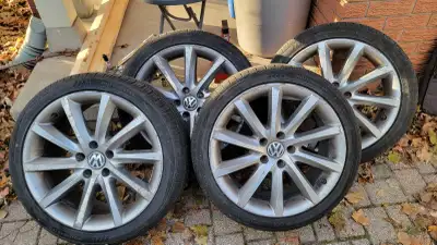 Aluminum Rims (used) from a 5 bolt pattern VW wheel. All-season tires were purchased new in May 2025...
