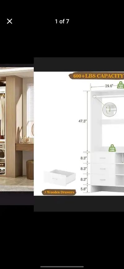 Chaddrick 30'' W Closet System with 3 Drawers and Hanging Rods, View more