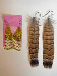 2 Pairs of Indigenous Canadian Earrings - Beads and Feathers