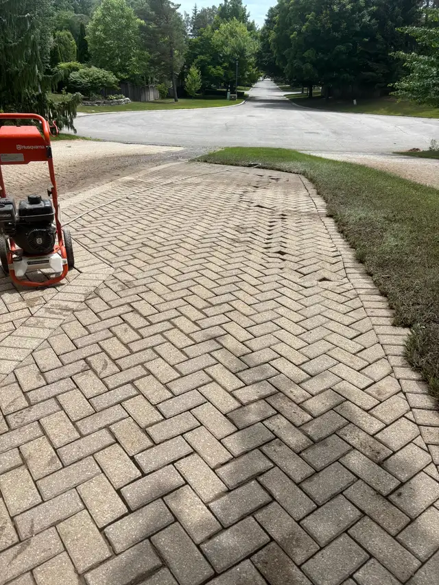 patio and driveway, cleaning and/or re-laying of pavers