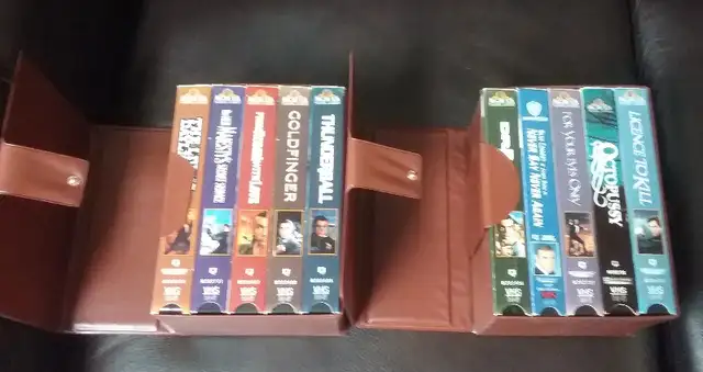 James Bond VHS tapes with case.