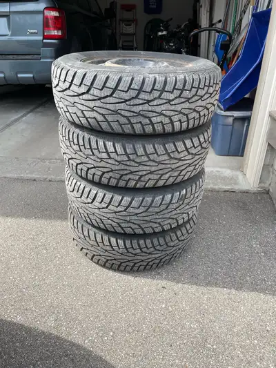4 Winter Tires and rims used 1 winter 225 x 65 x17 Rims off a dodge caravan