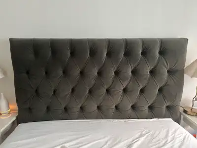 High Grey Tufted Headboard Velvet Queen Bed, View more