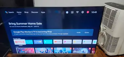 4k uhd google android smart TV 50".. Remote included Also can add a wall mount for an extra 30$...