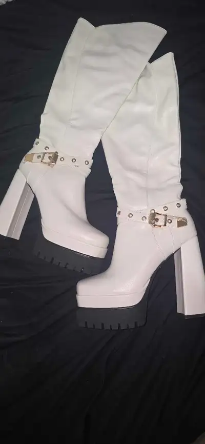Brand New White Knee-High Platform Boots, View more