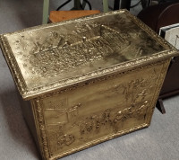Antique Anne Hathaway's Cottage Brass Firewood Storage Box