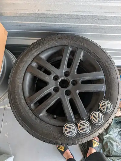 original vw 16inch plasti dipped vw rims from 2015 vw jetta, 2 brand new winter tires, 2 tires used...