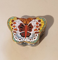 Vintage Chinese Cloisonne Enameled Butterfly Floral Trinket Box