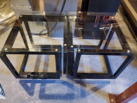 Custom made powder coated metal and glass matching end table set