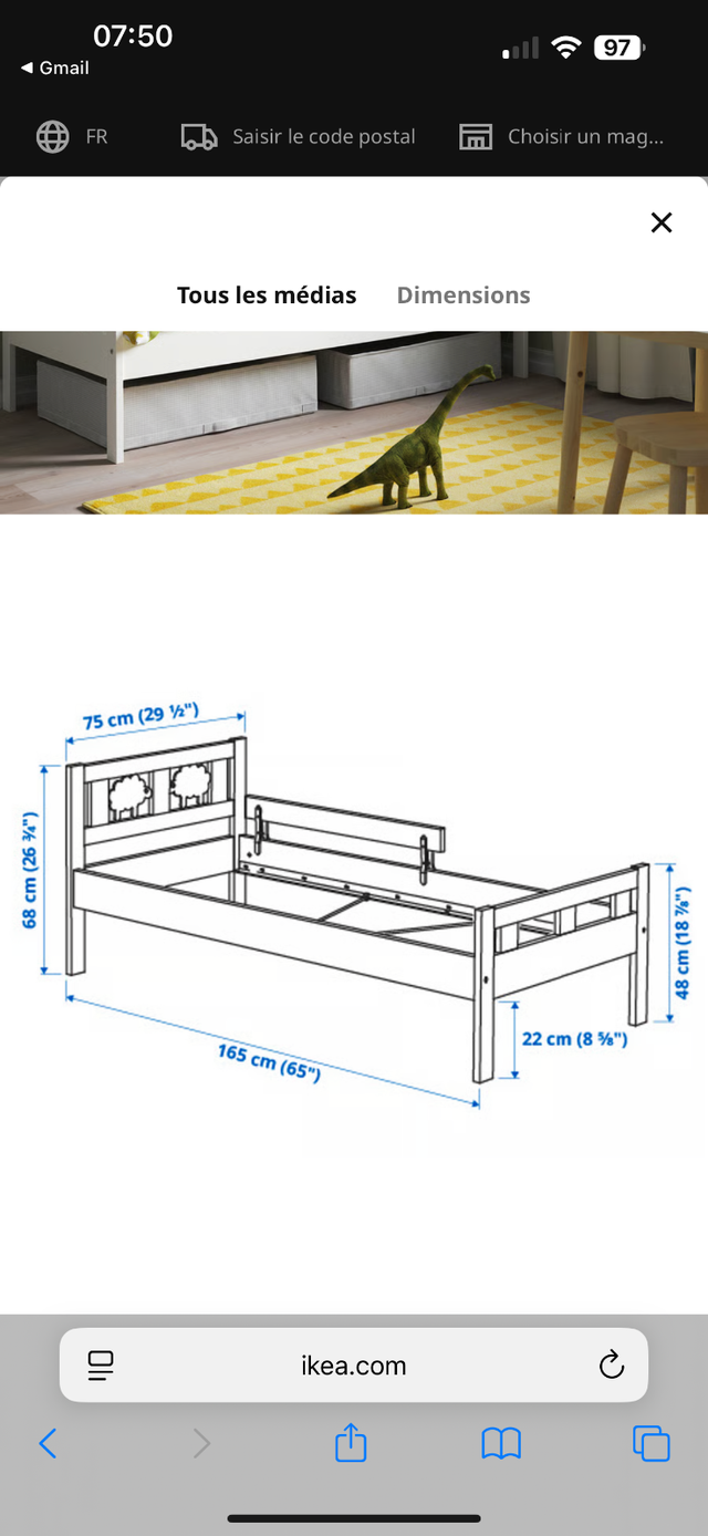 Lit enfants IKEA  avec matelas et barre protection in Beds & Mattresses in Longueuil / South Shore - Image 3