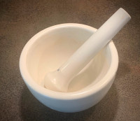 LARGE COORS MORTAR AND PESTLE