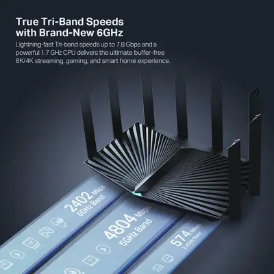 TP-Link Archer AXE95 Wi-Fi 6E Tri-Band Router – 8-Stream 2.5G Mu, View more