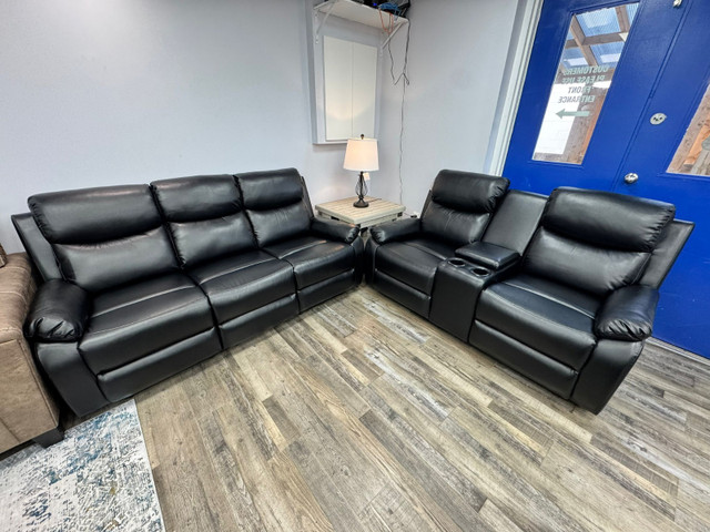 New 3 Piece Recliner Sofa Set With Drop Down Tray Black Big Sale in Couches & Futons in Markham / York Region