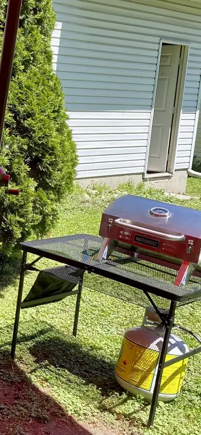 hibachi bbq with table and propane fire pit, View more