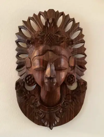 VTG Hand-Carved Balinese Wooden Goddess Bust Wall Plaque – 8”, View more