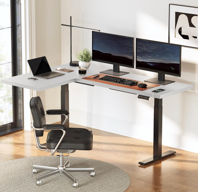 White L-shape Tabletop for Standing Desk, View more