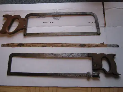 Two Antique/Vintage 16" Meat Saws, both stored dry (oiled) indoors & perfectly usable. The lower one...