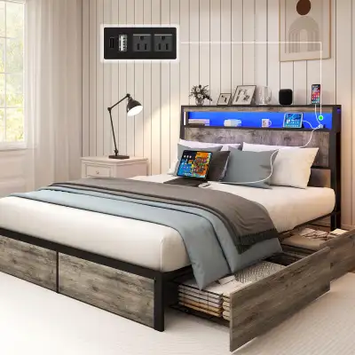 SADENICEL Full Size Bed Frame with 4 Storage Drawers, View more