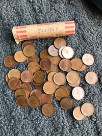 Full roll and f 1967 Pennies.  Coins 