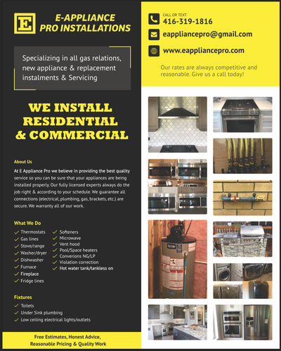 Appliance installation, Gas matters, call or text  416-319-1816, View more