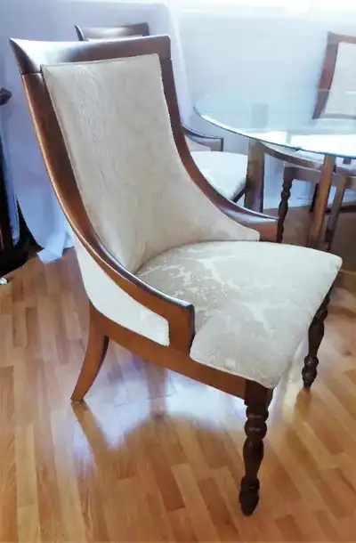 Beautiful solid wood with glass tabletop dining room table and 4, View more