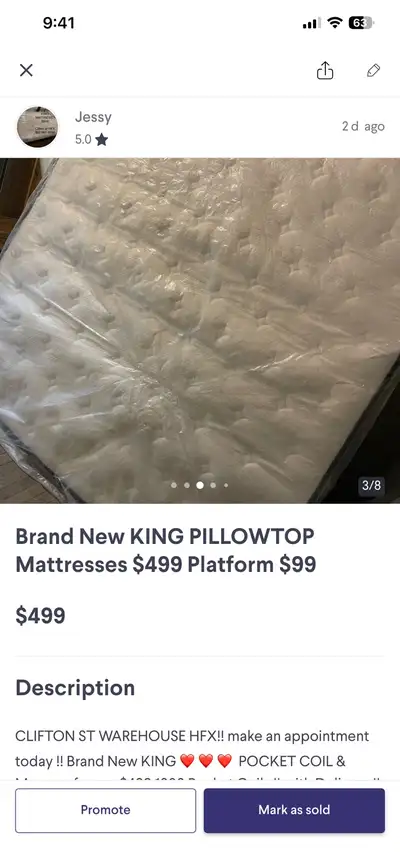 Brand New KING PILLOWTOP Mattresses $499 Platform $99 Delivery , View more