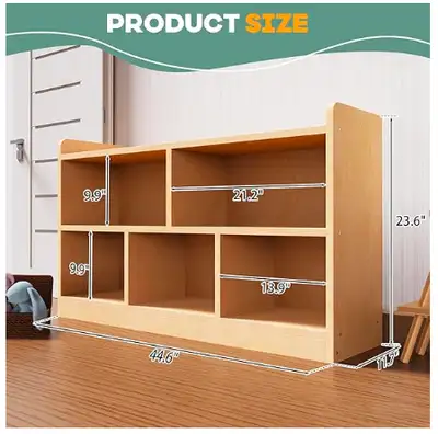 NIB, Birch Solid Wood Montessori Shelf, 5-Section Storage Cabinet, 2-Shelf Organizer for Kids, Ideal...